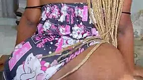 Ebony stepsister craves sex with horny neighbor, getting monster cock cumshot in bed.