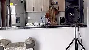 Ebony stepsister craves sex with horny neighbor, getting monster cock cumshot in bed.