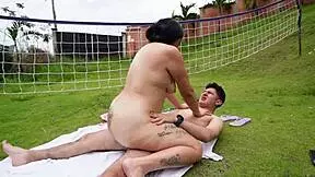 My friend sprays sun on my ass then fucks me hard