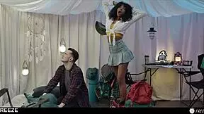 Hot Teen Freezes For Bestie's Intense Squirting Orgasms And Creampie.