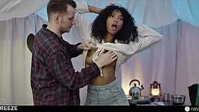 Hot Teen Freezes For Bestie's Intense Squirting Orgasms And Creampie.