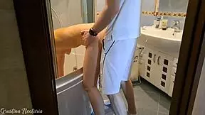 She was trying to clean the bath while i was fucking her