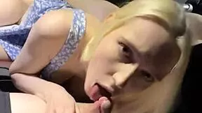 Pov fucking busty blonde's tight pussy in car, cum on face