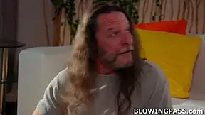 blonde teen babe gives old man a blowjob