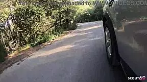 crazy bitch maria gail seduces old german uber driver for risky outdoor sex without condom.