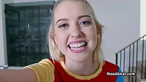 Blonde Teen Sticks Huge Dildo In Ass Before Dick.