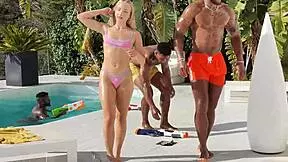 Behind The Scenes, Petite Chloe Chevalier With Small Tits In Shorts Experiences An Interracial Gangbang With Monster Cocks.