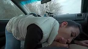 girlfriend performs oral in her car