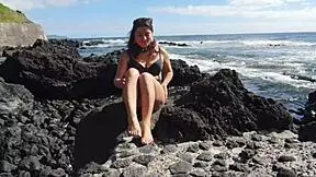 Foot fetish from seductive stepmom on public beach!