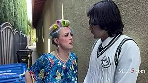 Asian MILF takes young 18+ man's hardon at gym.