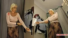 An amateur blonde tries on sexy clothes in a public dressing room, captured on hidden cam