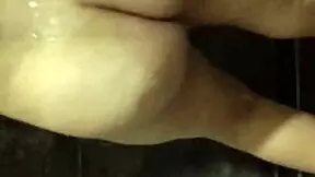 Neighbor catches me in bathroom and joins for fun.