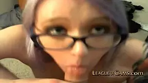 gothic girl with glasses flashes and masturbates on webcam