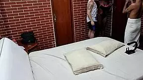 Behind the Scenes: Naughty Young Mulata Takes Two Guys and Gets Covered in Cum.