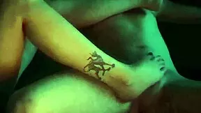 Goth teen gives oiled footjob to stepbrother