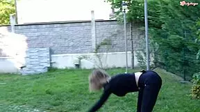 Fuck Me Quietly - Sporty Hot Teen 18+ Hard Fucks the Neighborhood Guy in the Backyard