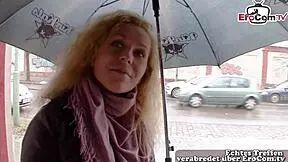 I got talked into outdoor sex film on german street with teen model