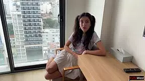 step sister acts weird and asks to fuck her hard and cum on her face