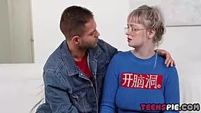 hot blonde teen kisses shyly before deepthroat and creampie fucking