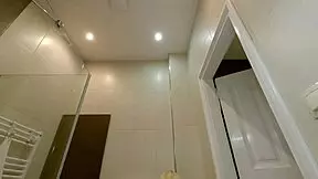 Hot Brazilian petite 18+ blonde college girl strips lingerie in bathroom, turning a fashion shoot into a steamy porn casting.