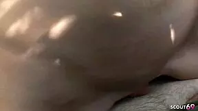 big boobs girl gives intense pov blowjob with pussy sliding and cum on tits at fake casting