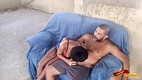 Latina teen gives ass on sofa