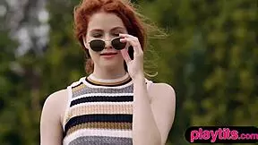 Redhead Latvian milf golfer strips to show petite body at course