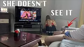 Secretly jerk off behind stepmother