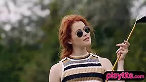 Redhead Latvian milf golfer strips to show petite body at course