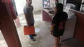 the housewife pays the technician with her ass while her husband is away