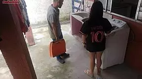 the housewife pays the technician with her ass while her husband is away