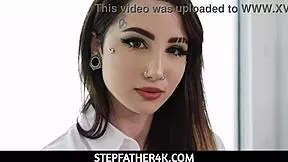 Beautiful pierced stepdaughter Valerica Steele loves stepfather's big cock in POV taboo sex