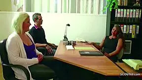 German milf in hardcore 3some casting with young 18+ couple during interview