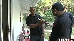 naive tiny titted blonde teen faces interracial gangbang and double penetration