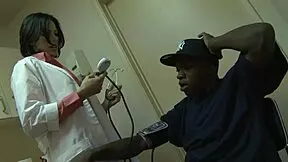 Dr. Ventura examines the throbbing pressure in young black dude's massive cock.
