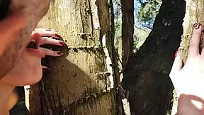 stepdaughter teases in woods, leads to outdoor fuck