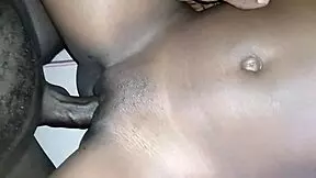 African teen's shaved pussy gets rough fucking by mature friend.