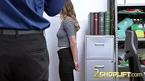 Shoplifter teen 18+ plays with big dick in her throat. She sucks monster cock hidden.