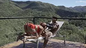 my wife surprises me with hot red lingerie, spanking her tanned ass close up