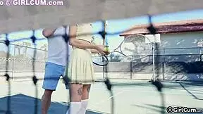 brunette tennis babe rides big cock for cumshot and orgasm