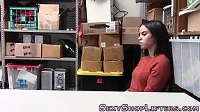 Spanish teen thief gets nailed over desk with creampie.