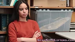 Spanish teen thief gets nailed over desk with creampie.