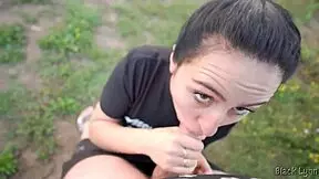 black lynn ties her hair to suck my cock