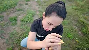 black lynn ties her hair to suck my cock