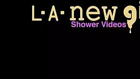 Elegant shy blonde took a shower