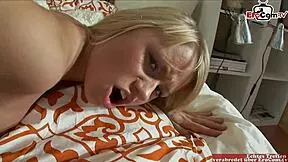 Slim blonde with small tits receives an anal creampie