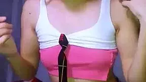 Bonneyuwu Petite Schoolgirl Masturbates with Huge Dildo in Ripped Skirt.