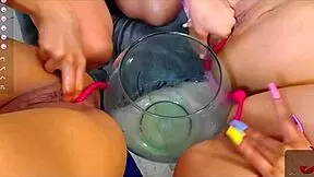 Lucy eats four fluid covered pussies and squirts in orgasm