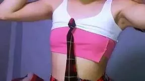 Bonneyuwu Petite Schoolgirl Masturbates with Huge Dildo in Ripped Skirt.