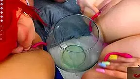 Lucy eats four fluid covered pussies and squirts in orgasm